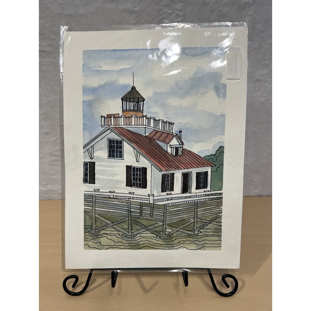 Sarah Haden Lighthouse Keeper House Watercolor Painting 9x12 Unframed